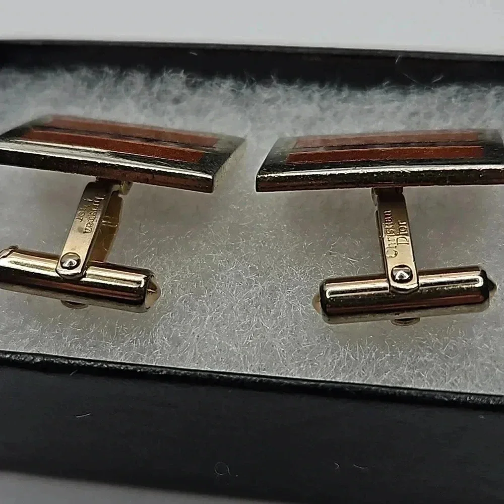 Christian Dior Bullet Back Gold Tone Equality Cufflinks and Tie bar